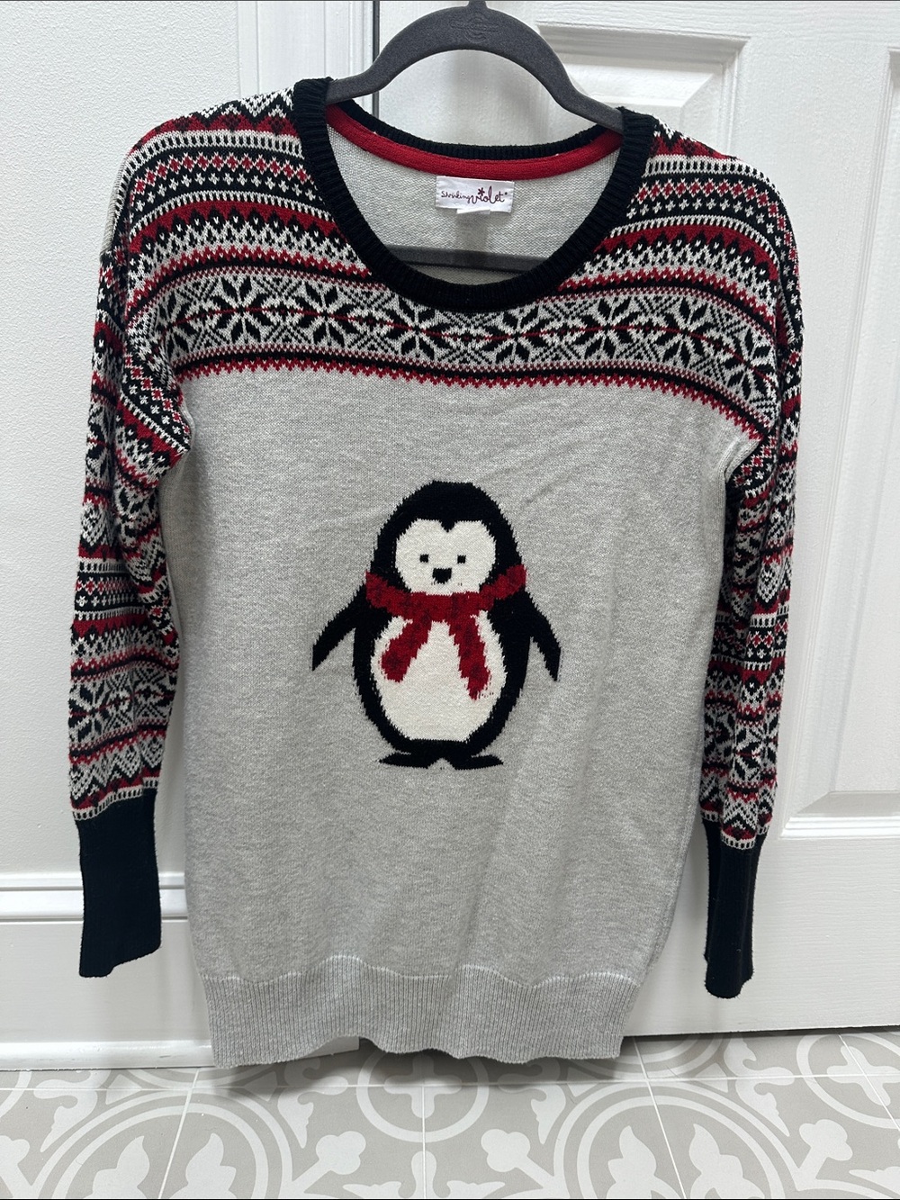 Shrinking Violet Black, Red, Cream Patterned Knit Top